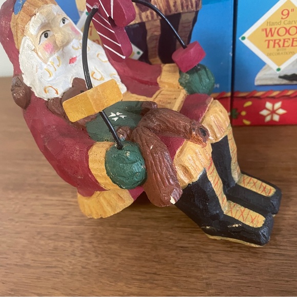 Figments of Folklore Hand Carved Wood Santa & Teddy 7”+ Christmas Tree 9” - Picture 6 of 14
